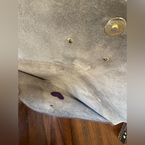 Moss Mills Floyd Clutch Leather Purple Gold Tone Elephants 11" x 5.5" - Picture 10 of 15